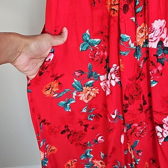 Torrid Red Floral Plus Size A-Line Dress Lace Detail w/ Pockets Size 2X - Picture 6 of 13